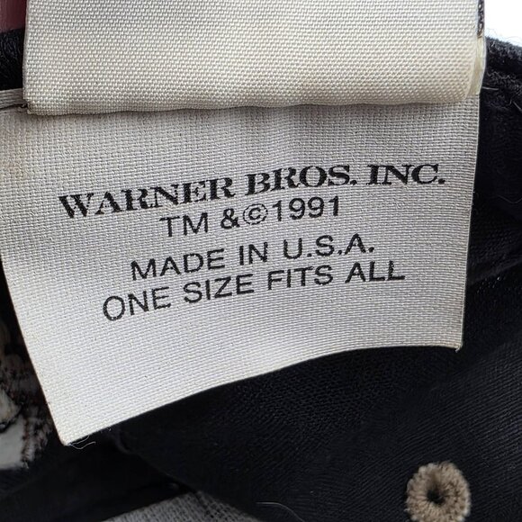 Vintage Taz Hat Cap Snap Back Black Tan Mens Looney Tunes Cartoon Made USA 90s - Picture 9 of 9